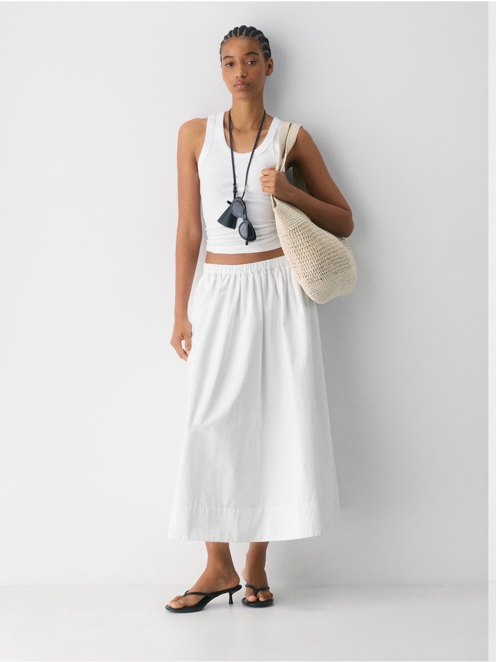 Aritzia White Elastic-Waist Maxi Skirt with Clean Silhouette